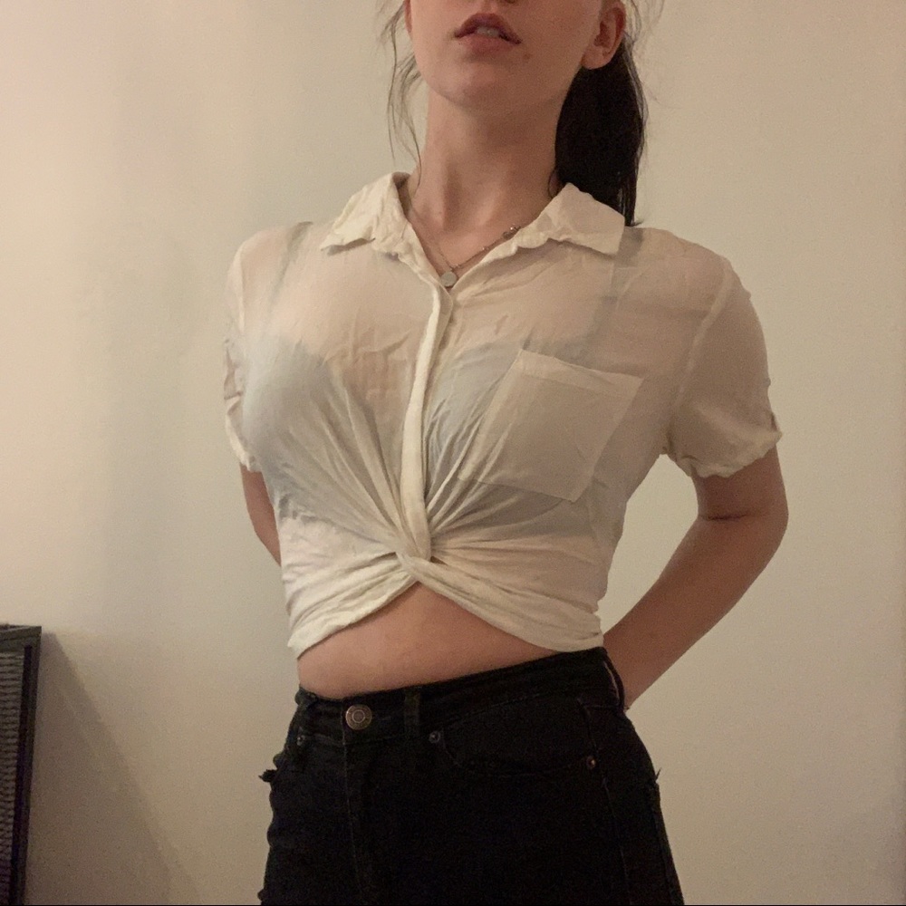 White button down crop top